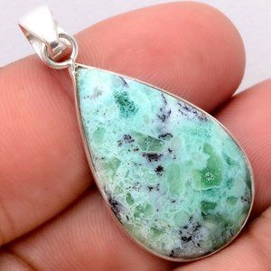 Natural Aquaprase 925 Solid SterlingSilver Pendant